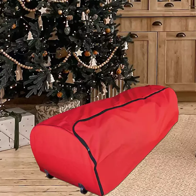 Seasonal Storage>Kirklands Home 9 ft. Christmas Tree Rolling Storage Bag Red