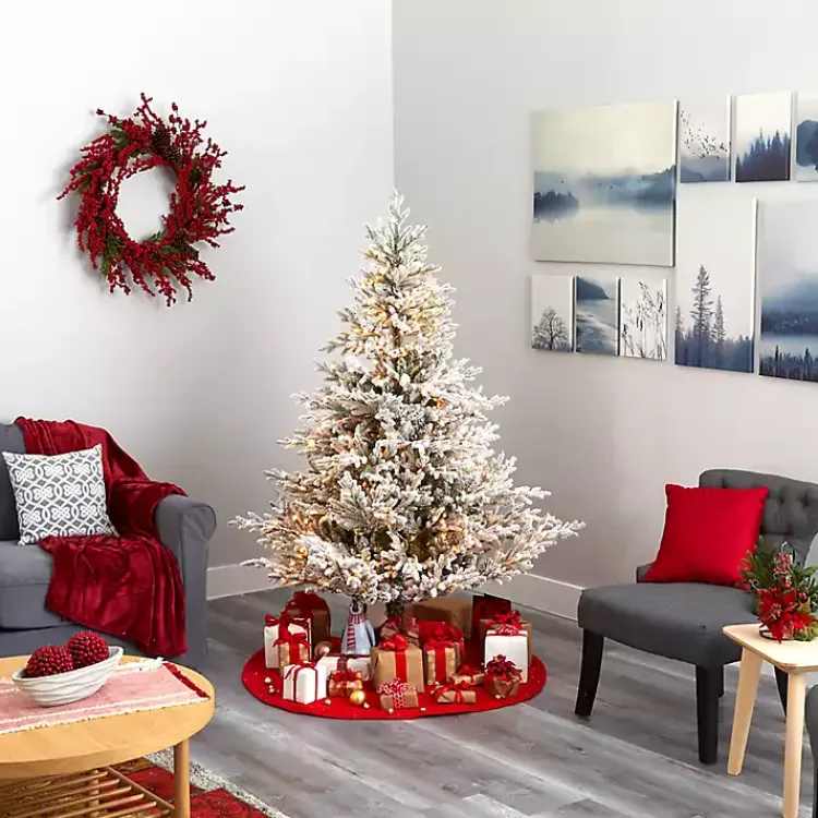 Christmas Trees>Kirklands Home 6 ft. Clear Lit Flocked Fraser Fir Christmas Tree