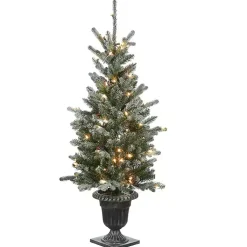 Christmas Trees>Kirklands Home 4 ft. Feel Real Pre-Lit Snowy Morgan Spruce Tree