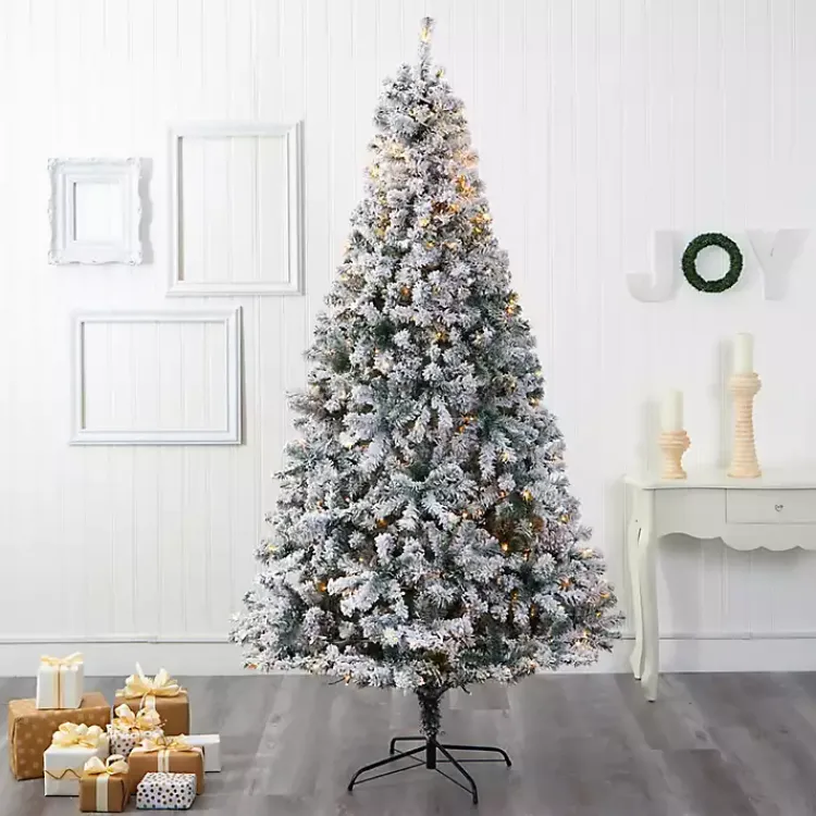 Christmas Trees>Kirklands Home 8 ft. Flocked Pre-Lit Rock Spruce Christmas Tree
