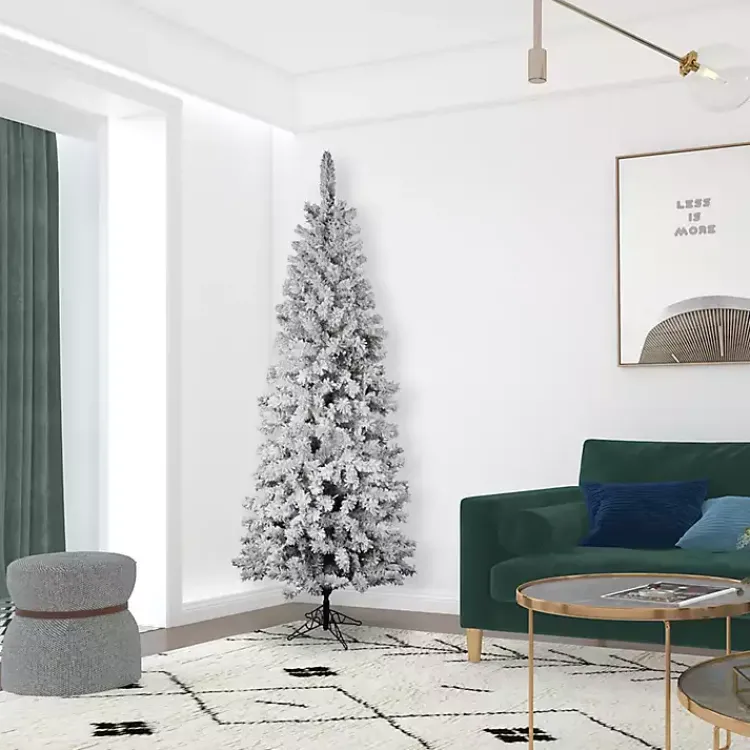 Christmas Trees>Kirklands Home 7.5 ft. Flocked Slim Pacific Pine Christmas Tree