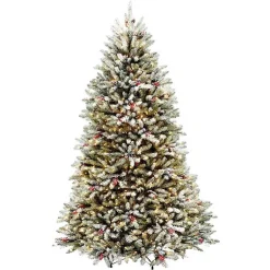 Christmas Trees>Kirklands Home 7.5 ft. Lit Flocked Dunhill Fir Christmas Tree