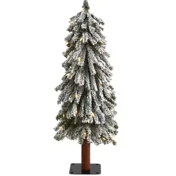 Christmas Trees>Kirklands Home 3 ft. Lit Flocked Grand Alpine Trunk Mini Tree