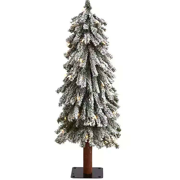 Christmas Trees>Kirklands Home 3 ft. Lit Flocked Grand Alpine Trunk Mini Tree