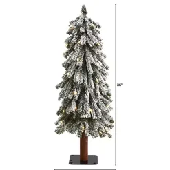 Christmas Trees>Kirklands Home 3 ft. Lit Flocked Grand Alpine Trunk Mini Tree