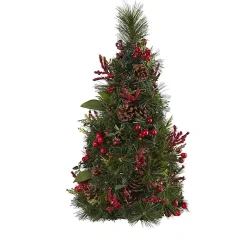 Christmas Arrangements & Garland>Kirklands Home 2 ft. Lit Mixed Pine and Berries Christmas Tree