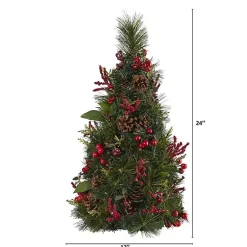 Christmas Arrangements & Garland>Kirklands Home 2 ft. Lit Mixed Pine and Berries Christmas Tree