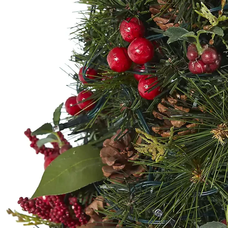 Christmas Arrangements & Garland>Kirklands Home 2 ft. Lit Mixed Pine and Berries Christmas Tree