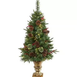 Christmas Trees>Kirklands Home 4 ft. Pre-Lit Berry and Pine Cones Tree in Urn