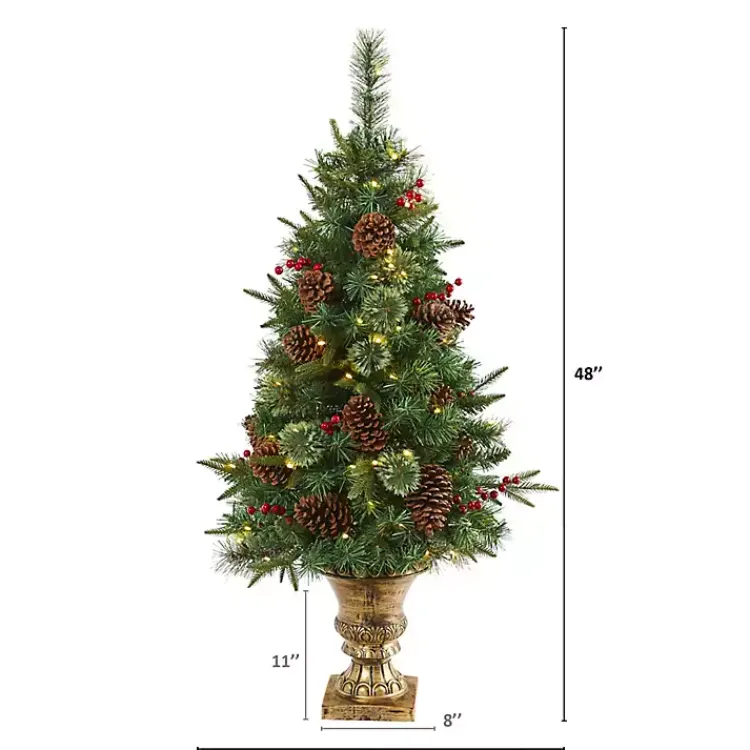 Christmas Trees>Kirklands Home 4 ft. Pre-Lit Berry and Pine Cones Tree in Urn