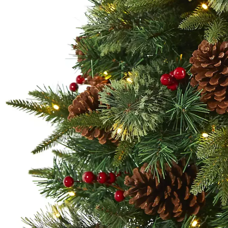 Christmas Trees>Kirklands Home 4 ft. Pre-Lit Berry and Pine Cones Tree in Urn