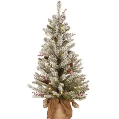 Christmas Arrangements & Garland>Kirklands Home 3 ft. Pre-Lit Burlap Base Flocked Christmas Tree