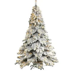 Christmas Trees>Kirklands Home 7 ft. Pre-lit Flocked Fir Christmas Tree