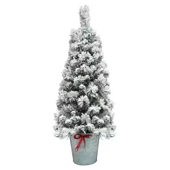 Christmas Arrangements & Garland>Kirklands Home 4 ft. Pre-Lit Flocked Pine Tree in Metal Pot White