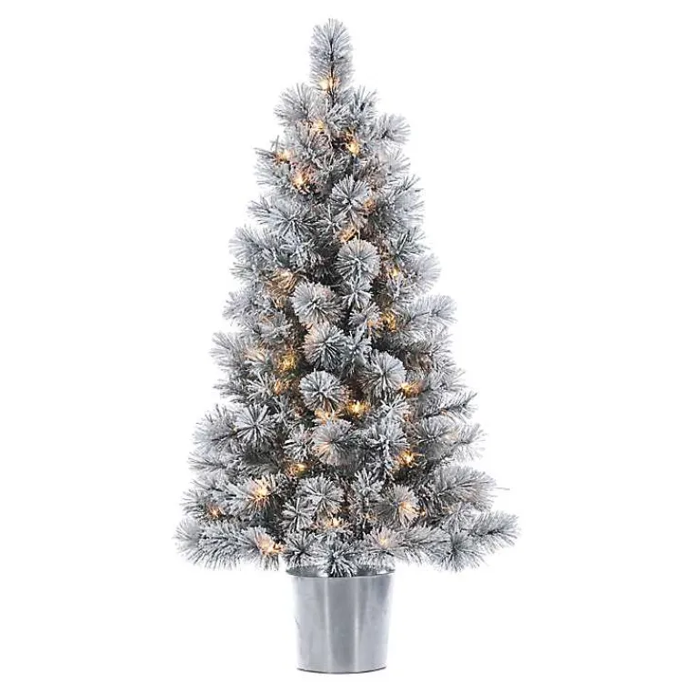 Christmas Trees>Kirklands Home 4.5 ft. Pre-Lit Flocked Potted Pine Christmas Tree