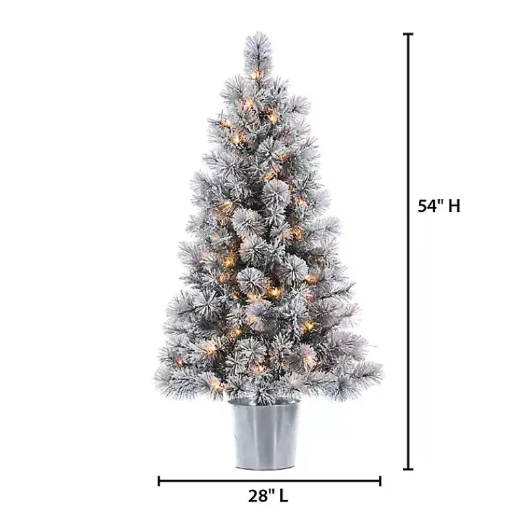 Christmas Trees>Kirklands Home 4.5 ft. Pre-Lit Flocked Potted Pine Christmas Tree