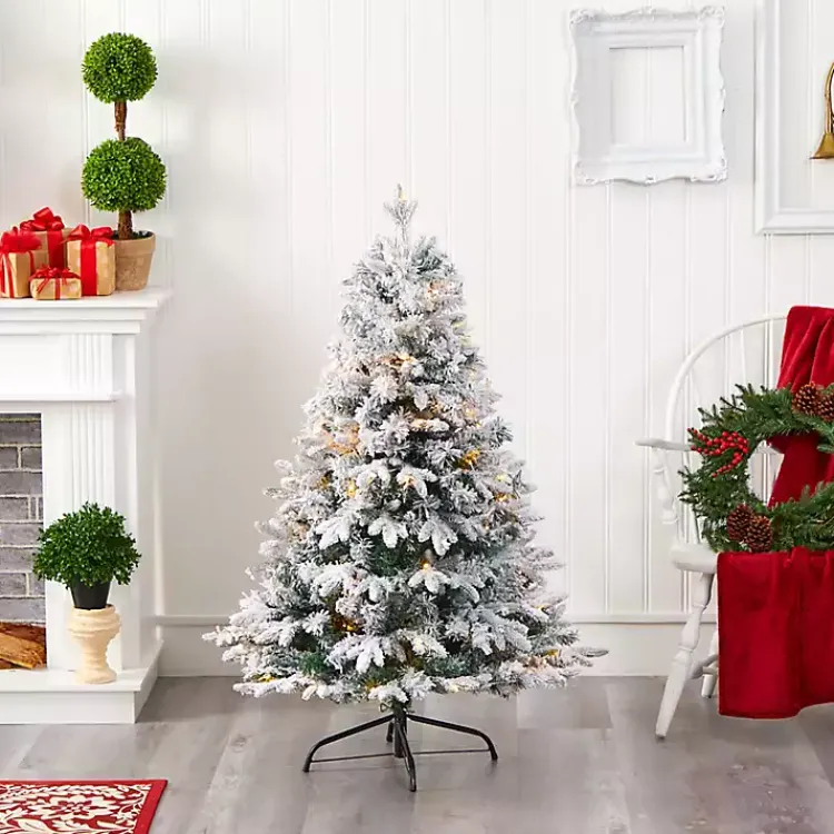 Christmas Trees>Kirklands Home 4 ft. Pre-Lit Flocked Vermont Pine Christmas Tree