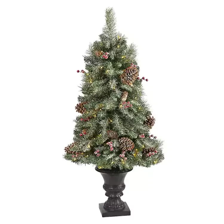 Christmas Trees>Kirklands Home 4 ft. Pre-Lit Frosted Berry and Pine Tree in Urn