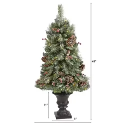 Christmas Trees>Kirklands Home 4 ft. Pre-Lit Frosted Berry and Pine Tree in Urn