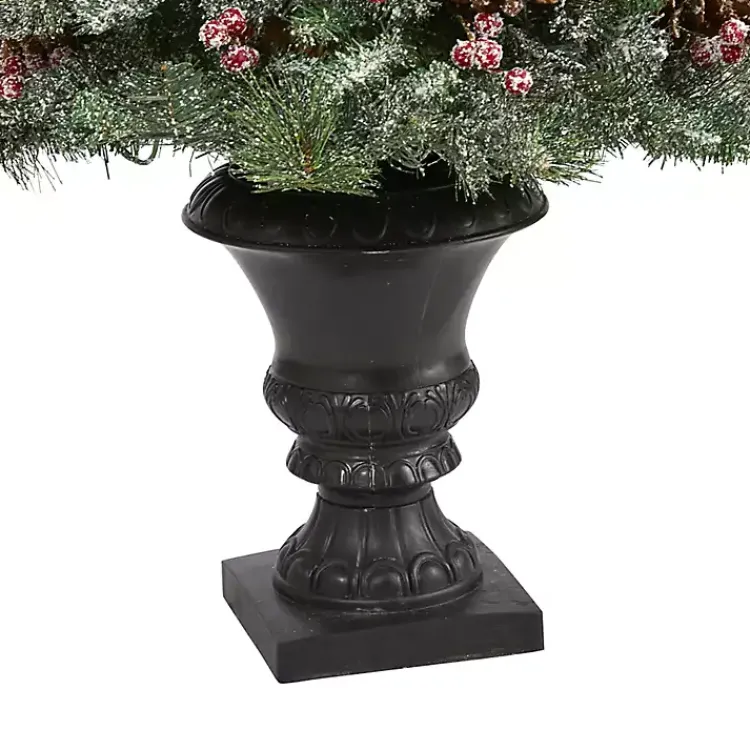 Christmas Trees>Kirklands Home 4 ft. Pre-Lit Frosted Berry and Pine Tree in Urn