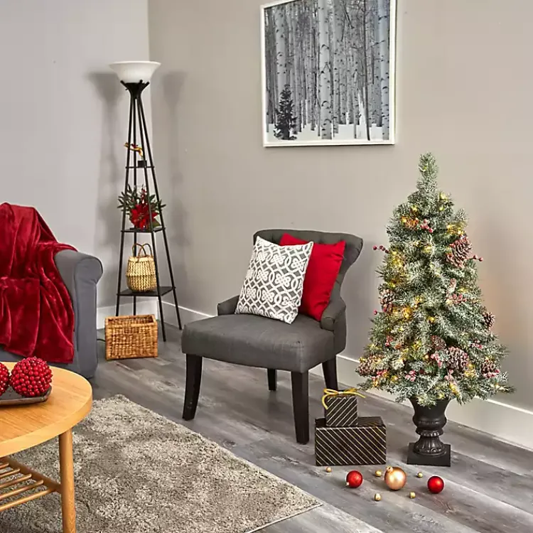 Christmas Trees>Kirklands Home 4 ft. Pre-Lit Frosted Berry and Pine Tree in Urn