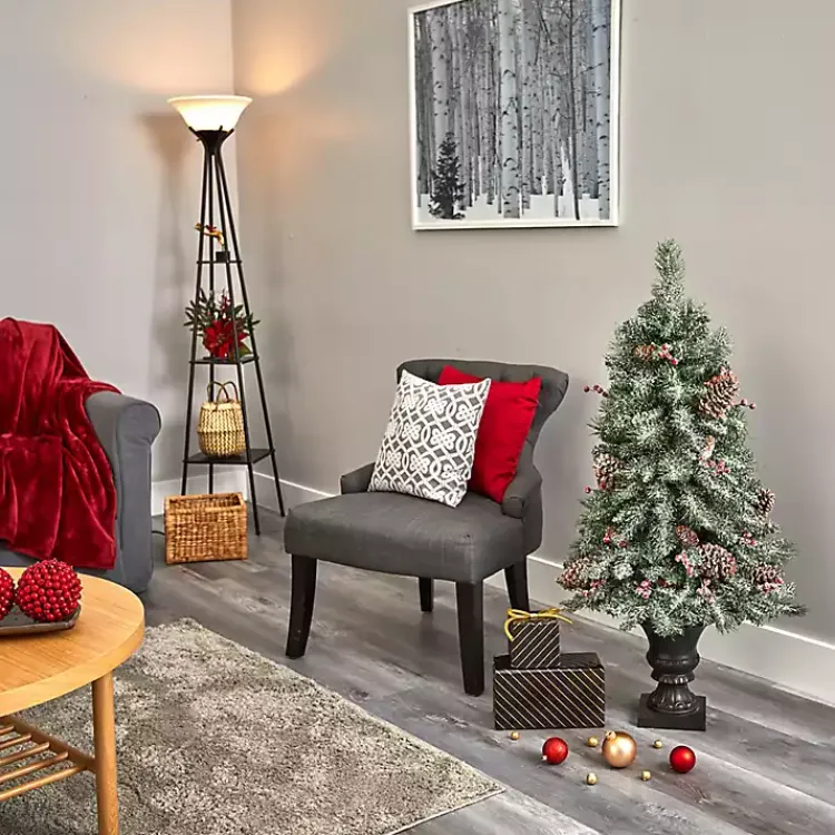 Christmas Trees>Kirklands Home 4 ft. Pre-Lit Frosted Berry and Pine Tree in Urn