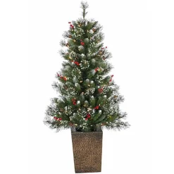 Christmas Trees>Kirklands Home 4 ft. Pre-Lit Glacier Pine Potted Christmas Tree