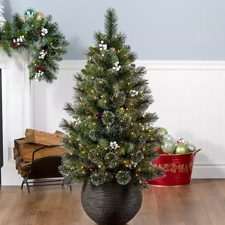Christmas Trees>Kirklands Home 4 ft. Pre-Lit Glittery Crestwood Spruce Tree