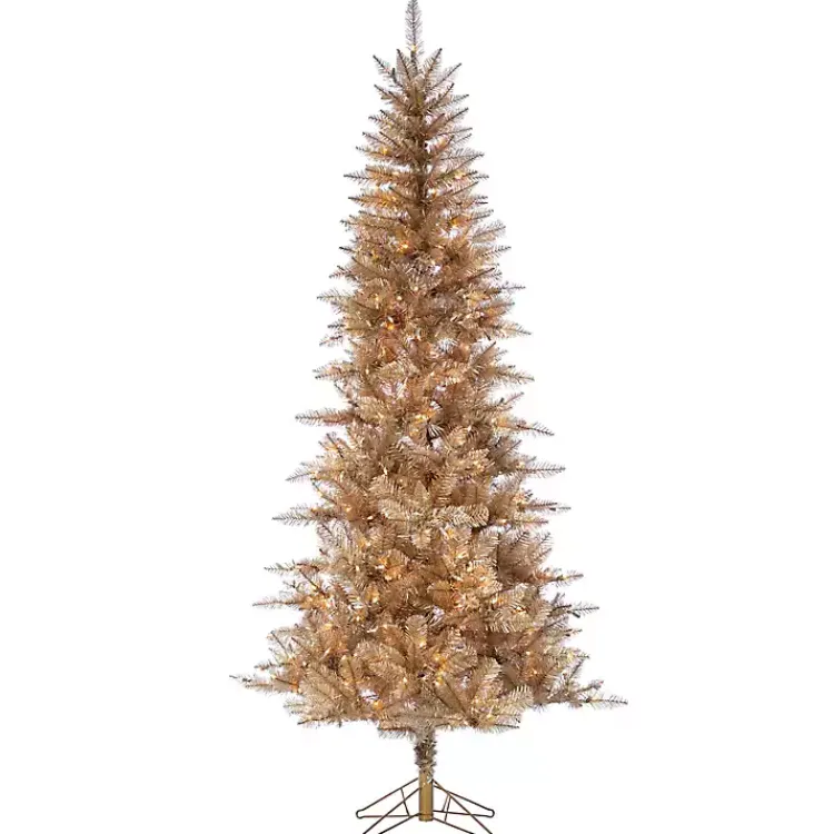 Christmas Trees>Kirklands Home 7.5 ft. Pre-Lit Gold Tinsel Christmas Tree