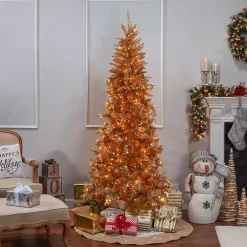 Christmas Trees>Kirklands Home 7.5 ft. Pre-Lit Gold Tinsel Christmas Tree