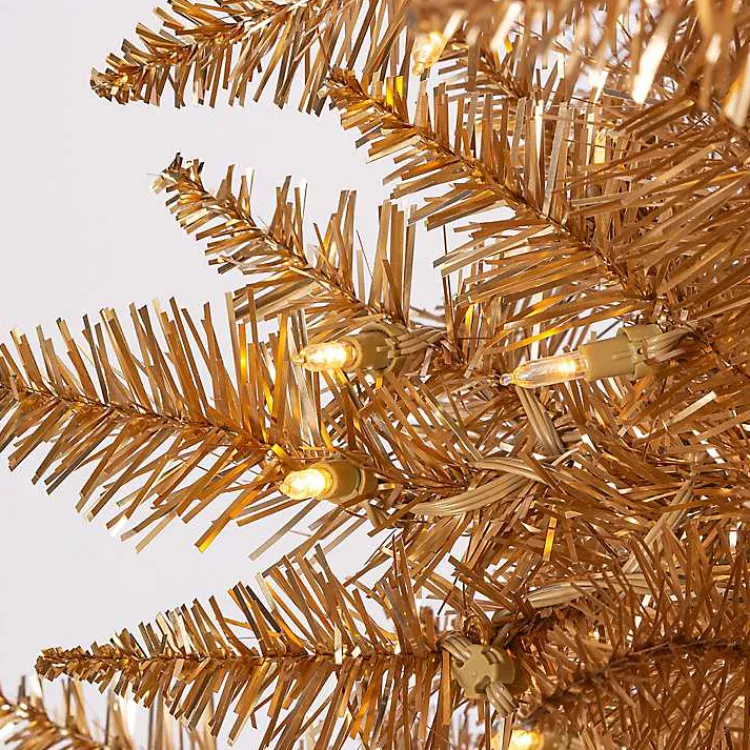 Christmas Trees>Kirklands Home 7.5 ft. Pre-Lit Gold Tinsel Christmas Tree