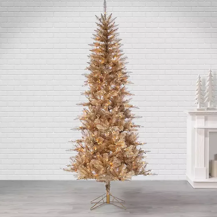 Christmas Trees>Kirklands Home 7.5 ft. Pre-Lit Gold Tinsel Christmas Tree