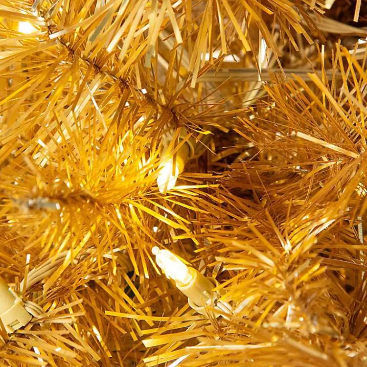 Christmas Trees>Kirklands Home 7.5 ft. Pre-Lit Gold Tinsel Christmas Tree