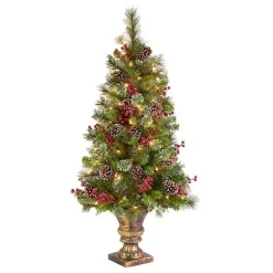 Christmas Trees>Kirklands Home 4 ft. Pre-Lit Iced Berry & Pine Tree in Bronze Urn