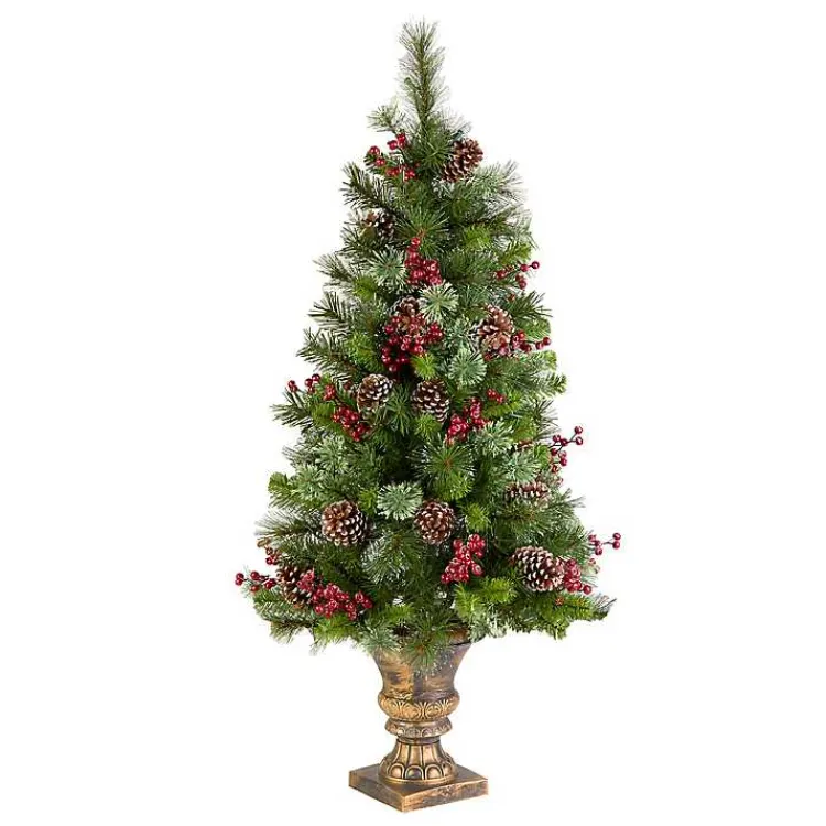 Christmas Trees>Kirklands Home 4 ft. Pre-Lit Iced Berry & Pine Tree in Bronze Urn