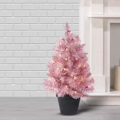 Christmas Arrangements & Garland>Kirklands Home 2 ft. Pre-Lit Christmas Tree Arrangement Pink