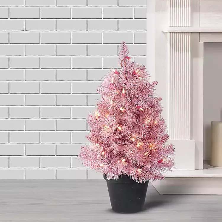 Christmas Arrangements & Garland>Kirklands Home 2 ft. Pre-Lit Christmas Tree Arrangement Pink