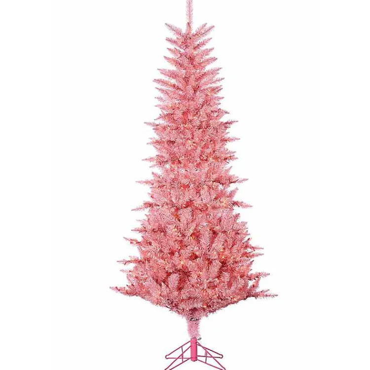 Christmas Trees>Kirklands Home 7.5 ft. Pre-Lit Pink Tinsel Christmas Tree