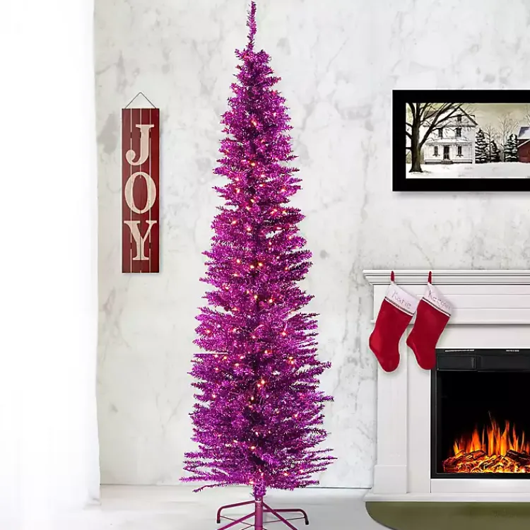Christmas Trees>Kirklands Home 6 ft. Pre-Lit Pink Tinsel Christmas Tree