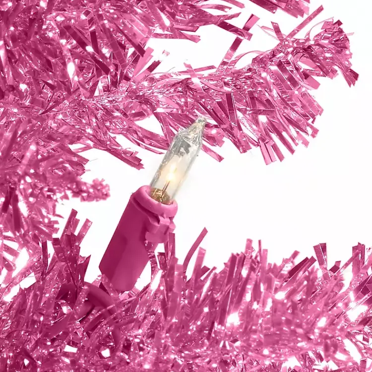 Christmas Trees>Kirklands Home 6 ft. Pre-Lit Pink Tinsel Christmas Tree