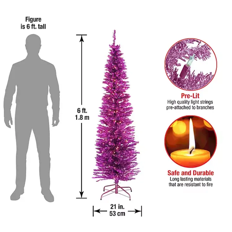 Christmas Trees>Kirklands Home 6 ft. Pre-Lit Pink Tinsel Christmas Tree