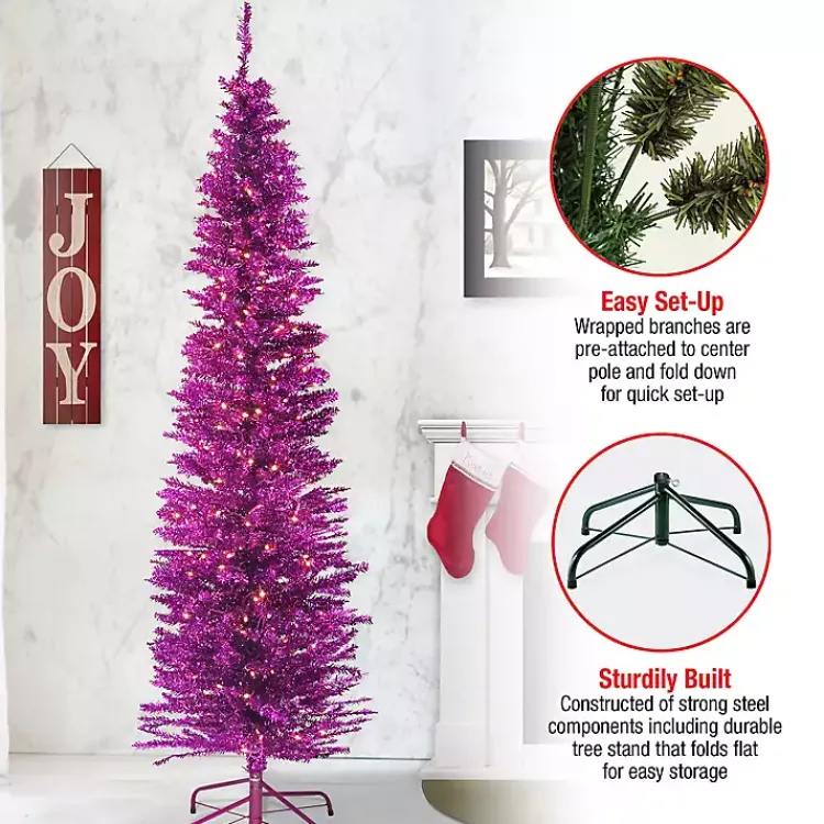 Christmas Trees>Kirklands Home 6 ft. Pre-Lit Pink Tinsel Christmas Tree