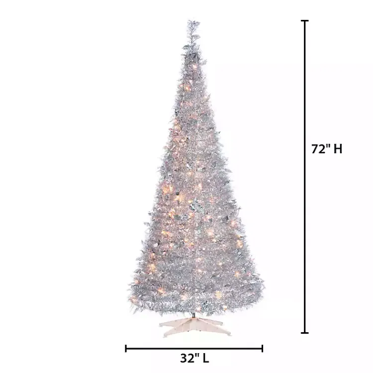 Christmas Trees>Kirklands Home 6 ft. Pre-Lit Silver Tinsel Pop-Up Christmas Tree