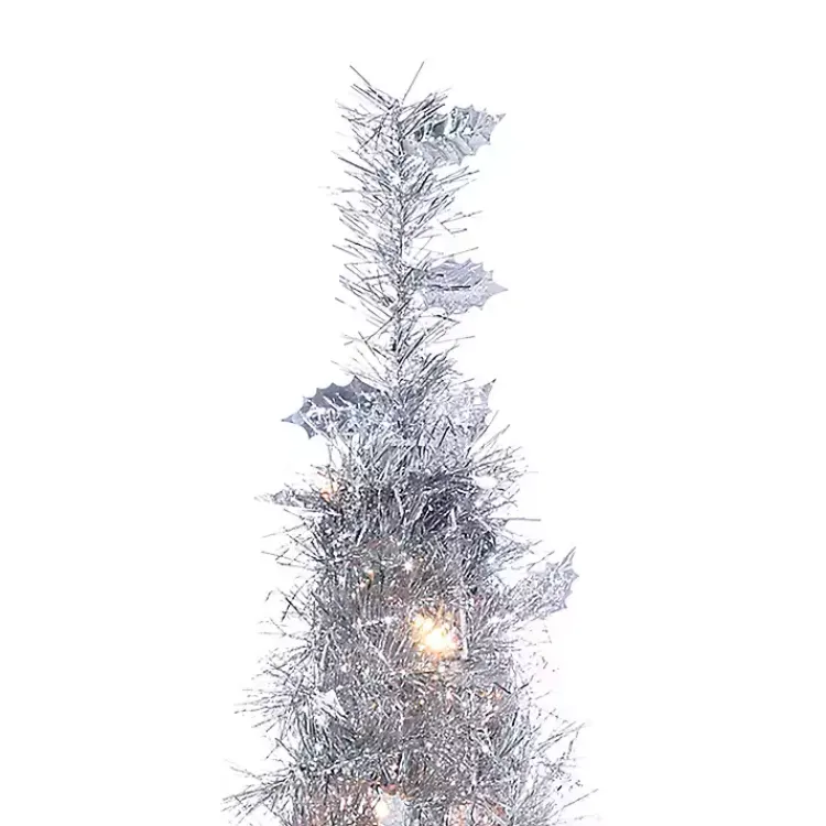 Christmas Trees>Kirklands Home 6 ft. Pre-Lit Silver Tinsel Pop-Up Christmas Tree