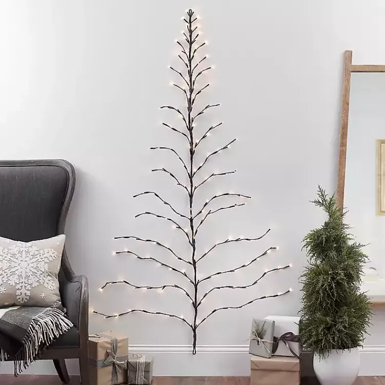 Christmas Art & Wall Decor>Kirklands Home 6 ft. Pre-Lit Twig Wall Hanging Christmas Tree Brown