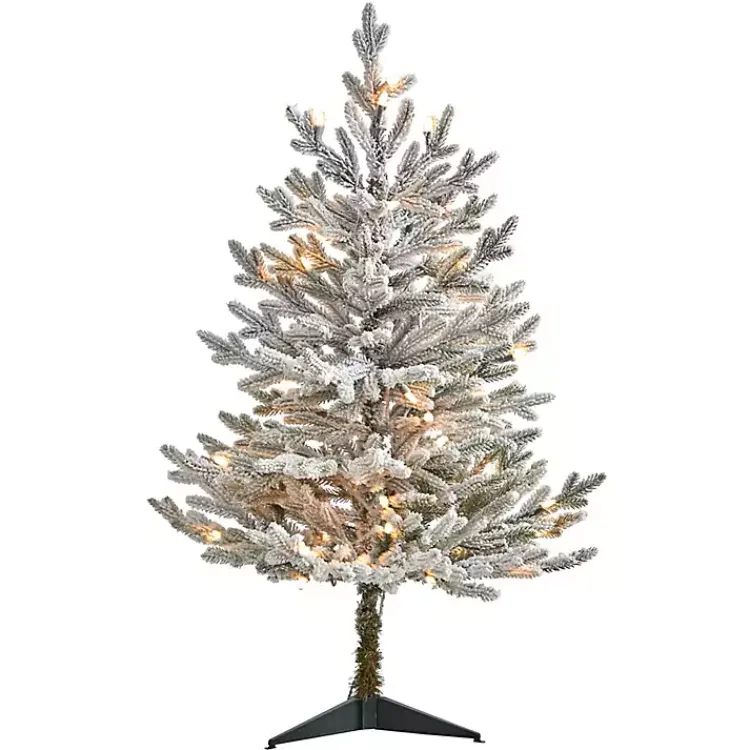 Christmas Trees>Kirklands Home 3 ft. White Lit Flocked Fraser Fir Christmas Tree