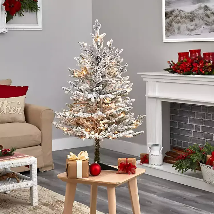 Christmas Trees>Kirklands Home 3 ft. White Lit Flocked Fraser Fir Christmas Tree