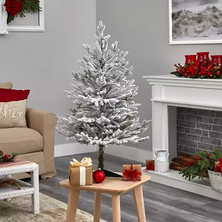 Christmas Trees>Kirklands Home 3 ft. White Lit Flocked Fraser Fir Christmas Tree