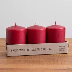 Candles>Kirklands Home 4 in. Burgundy Pillar Candles, Set of 3 Red