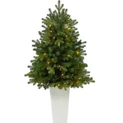 Christmas Arrangements & Garland>Kirklands Home 3.5 Lit Fir Christmas Tree in White Tower Planter